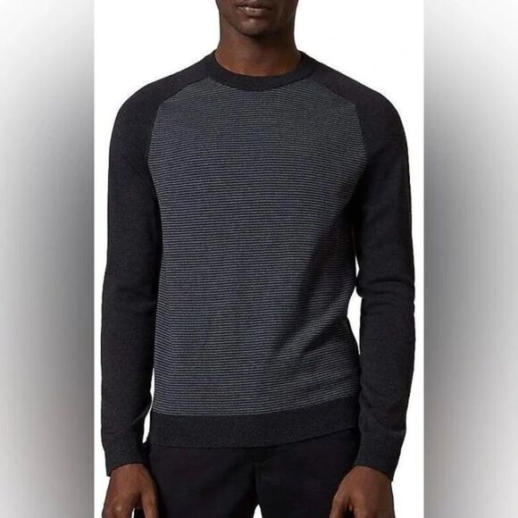 TED BAKER Topup Gray Striped Crew Neck Sweater Preppy Classic - Picture 1 of 11
